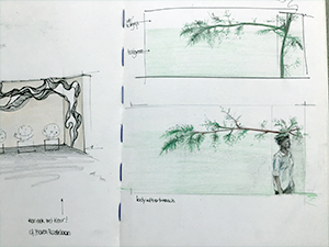 muurschildering takken boom