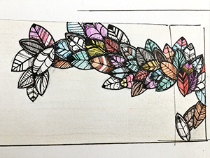 muurschildering veren indian pluimen kleurrijk