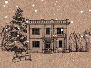 kerstbal kerstkaart black pen drawing