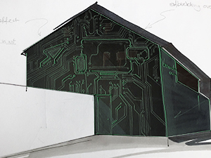 muurschildering ict printboard 